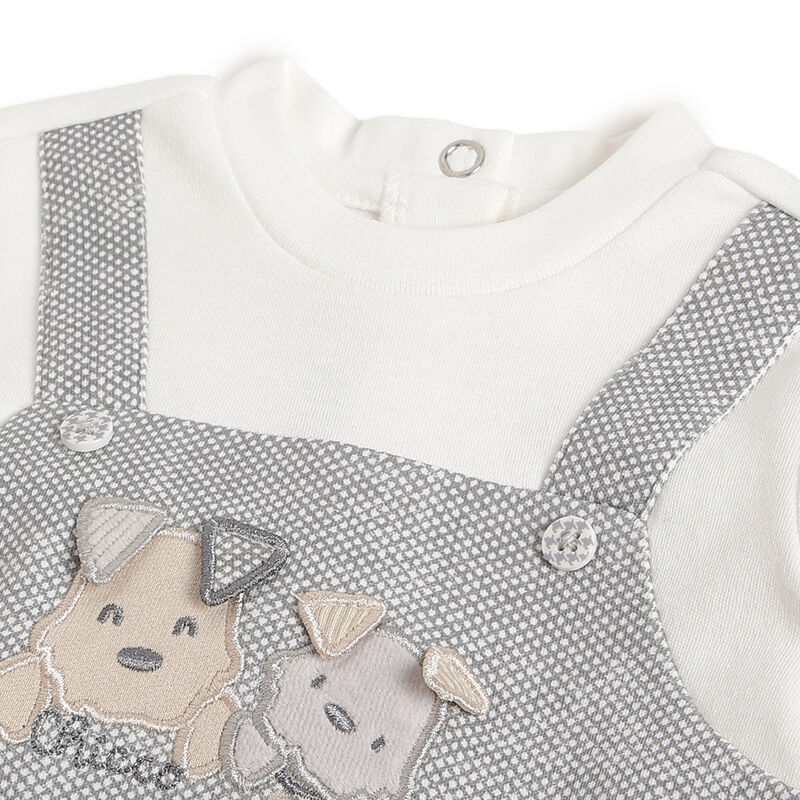 Boys Grey Embellished Leg Opening Babysuit image number 2